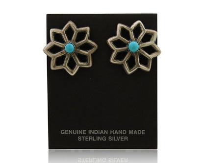 Navajo Flower Earrings 925 Silver Natural Turquoise Native Artist C.80's