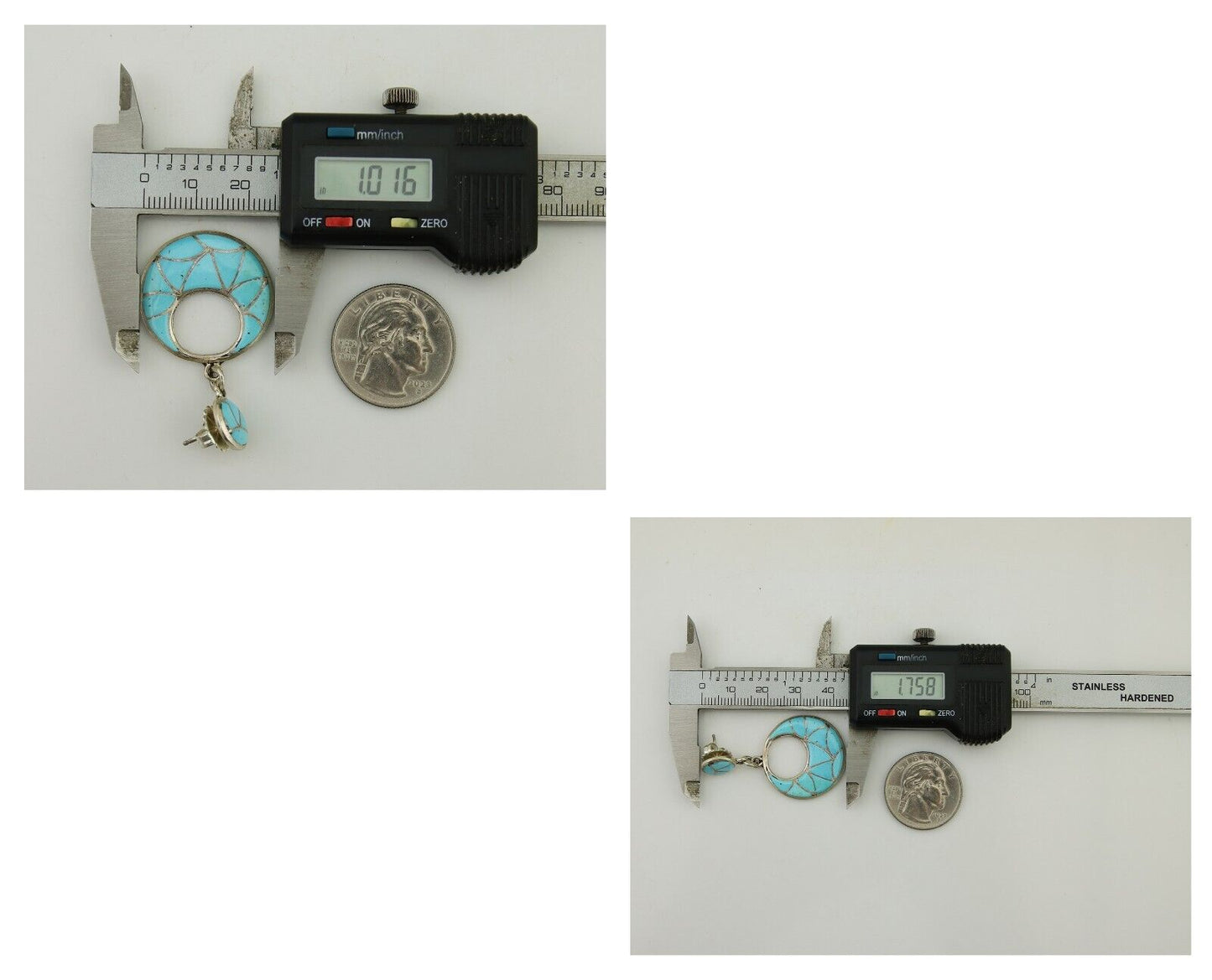 Zuni Dangle Earrings 925 Silver Natural Blue Turquoise Signed ELB C.80's