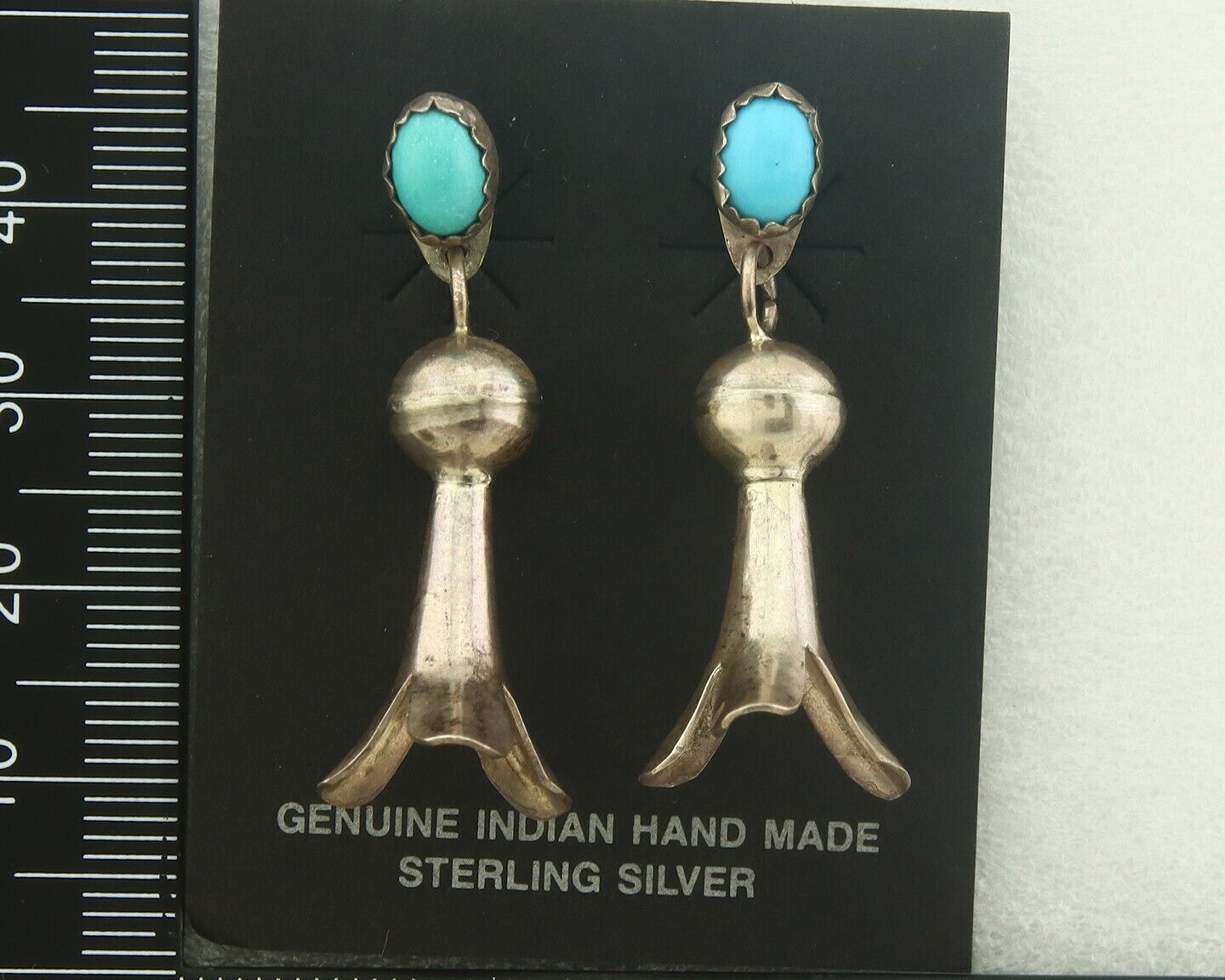 Navajo Squash Earrings 925 Silver Natural Turquoise Native American Artist C80s