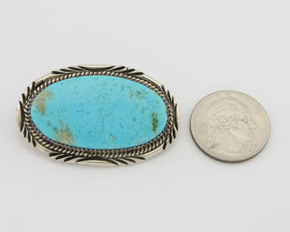 Navajo Pin Pendant 925 Silver Natural Blue Turquoise Artist signed DS C.80's