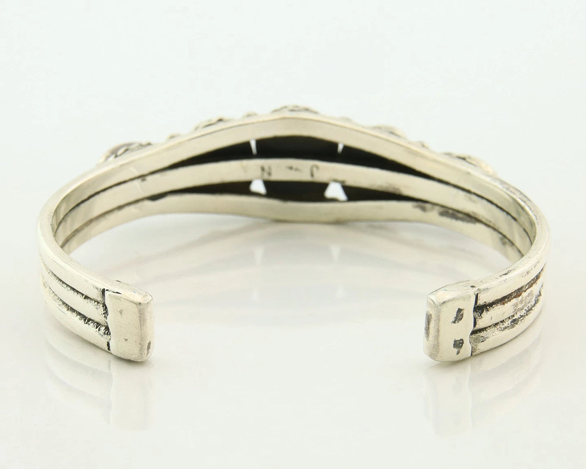 Navajo Cuff Bracelet Sterling Silver Turquoise Handmade Vintage Signed JN