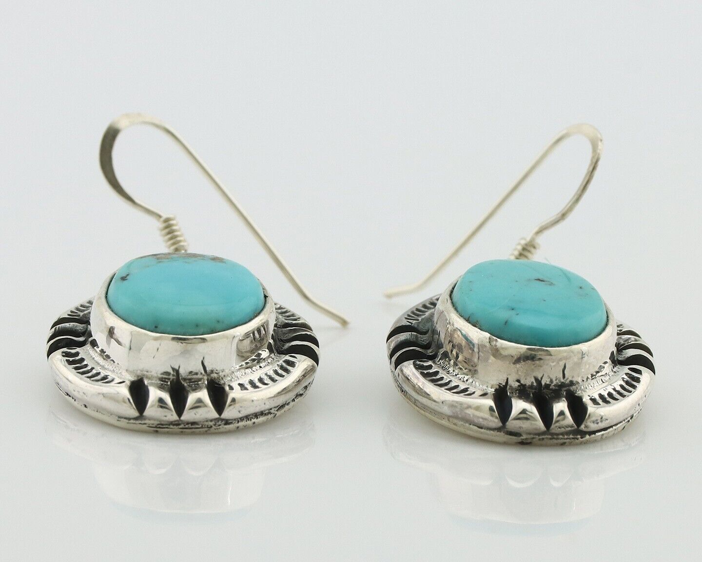 Navajo Handmade Earrings 925 Silver Natural Arizona Turquoise Signed Gecko C.80s