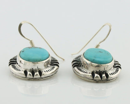Navajo Handmade Earrings 925 Silver Natural Arizona Turquoise Signed Gecko C.80s