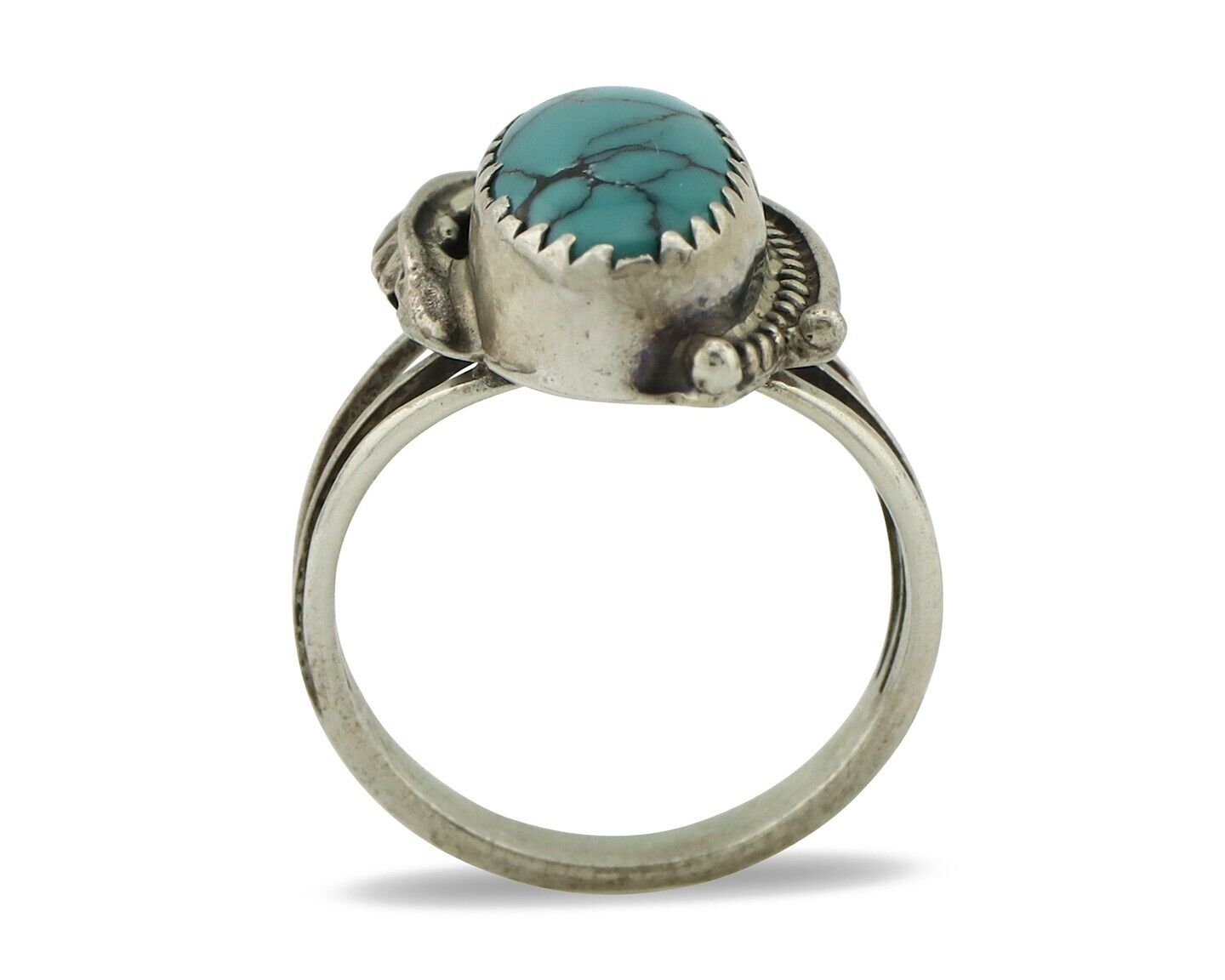 Navajo Ring 925 Silver Spiderweb Turquoise Artist Signed Prairie Fire C.80's