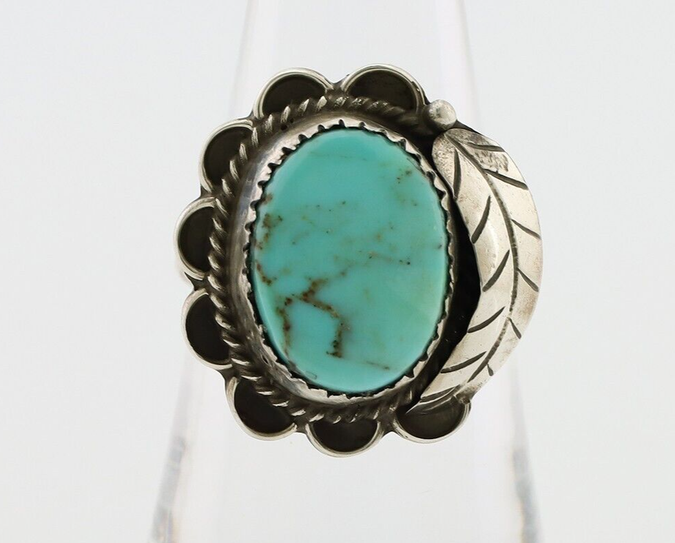 Navajo Handmade Ring 925 Silver Kingman Turquoise Native American Artist C.80's