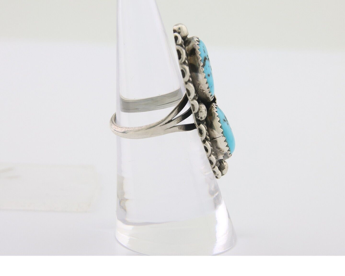 Navajo Ring 925 Silver Natural Blue Turquoise Artist Signed SC C.80's Size 5.75
