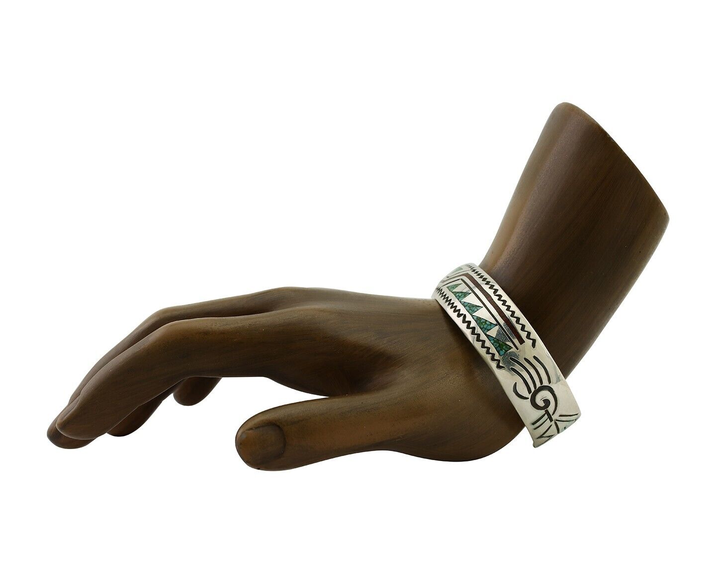 Navajo Inlay Bracelet 925 Silver Turquoise & Coral Signed Stanely Bain C.80's