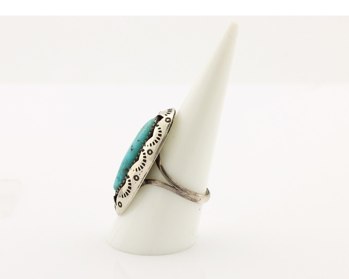 Navajo Ring 925 Silver Natural Kingman Turquoise Native American Artist C.80's