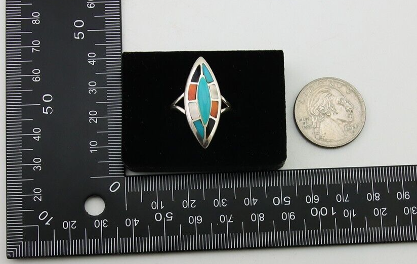 Navajo Ring 925 Silver Turquoise Shell Onyx Spiney Oyster Native Artist C80's