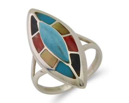 Navajo Ring 925 Silver Turquoise Shell Onyx Spiney Oyster Native Artist C80's