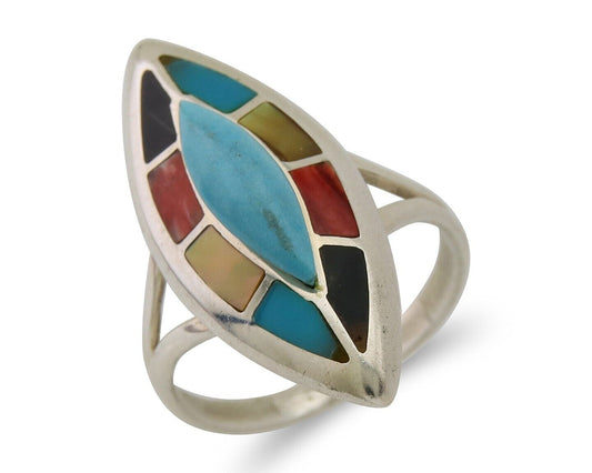 Navajo Ring 925 Silver Turquoise Shell Onyx Spiney Oyster Native Artist C80's