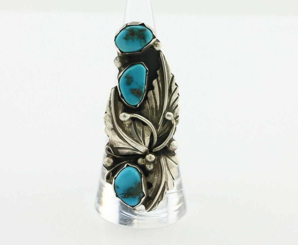 Navajo Ring 925 Silver Sleeping Beauty Turquoise Artist Signed Richard Long C80s