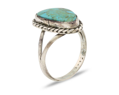 Navajo Ring 925 Silver Natural Turquoise Artist Signed Rabbit Stick C.80's