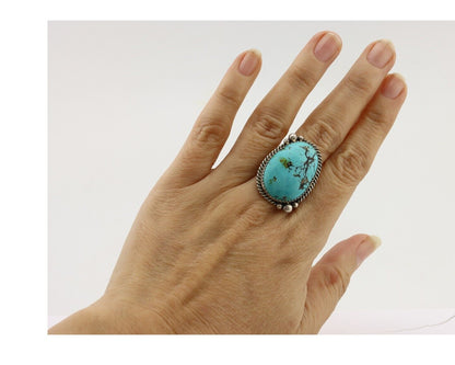 Navajo Ring 925 Silver Blue Turquoise Native American Artist C.80's