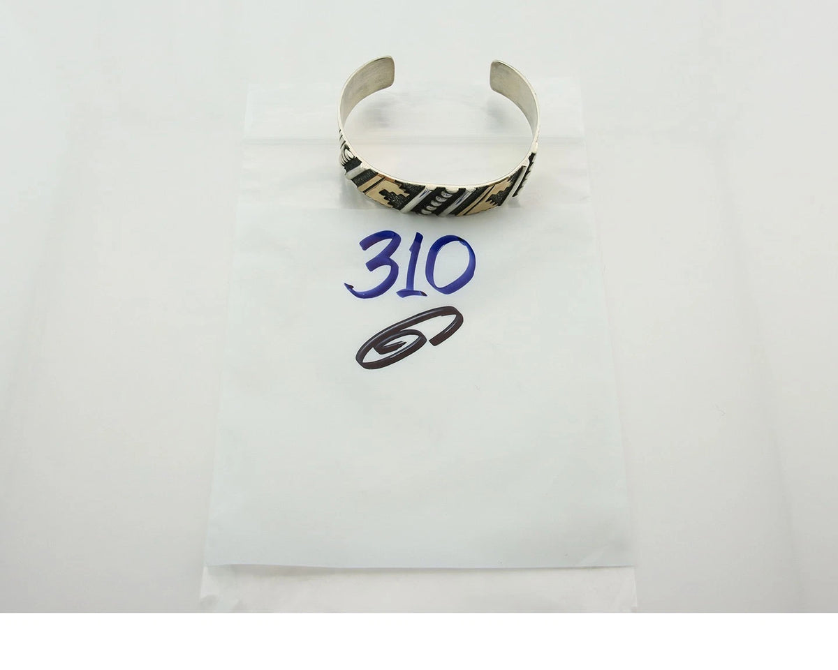 Navajo Cuff Bracelet 925 Sterling Silver & Gold Vintage Signed T Singer