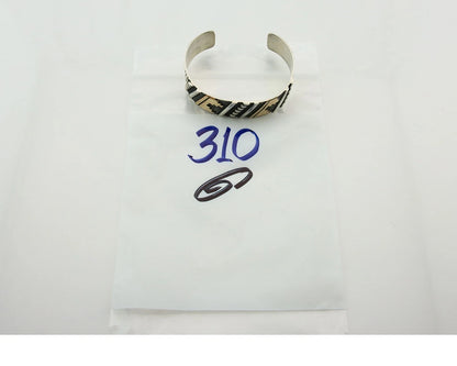 Navajo Cuff Bracelet 925 Sterling Silver & Gold Vintage Signed T Singer