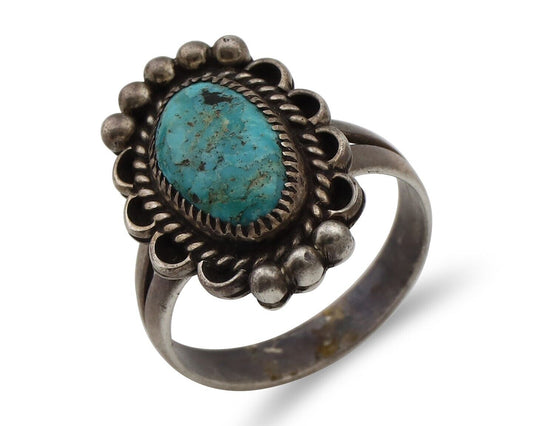 Navajo Ring 925 Silver Blue Turquoise Native American Artist C.80's