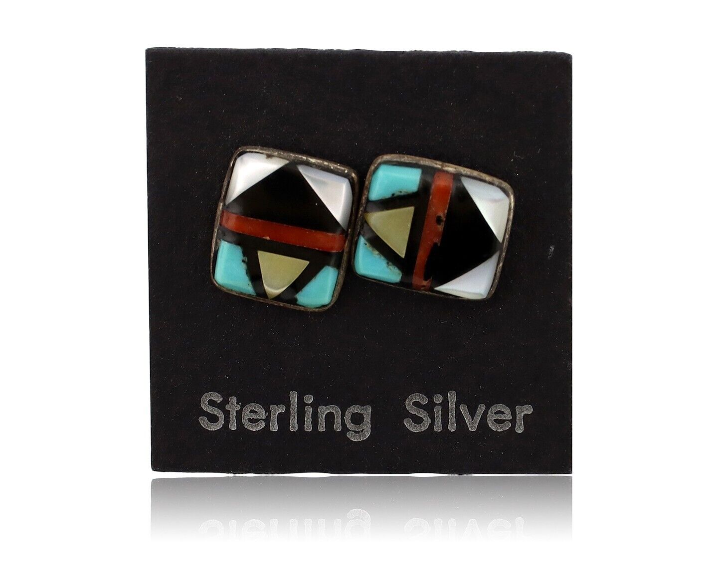 Zuni Earrings 925 Silver Natural Gemstones & Turquoise Native Artist C.80's