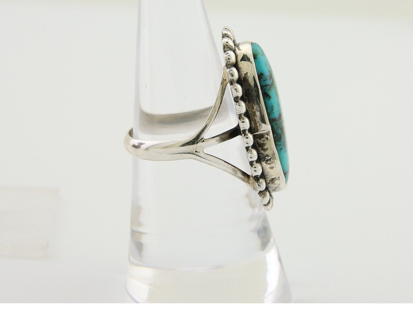 Navajo Shield Ring 925 Silver Arizona Turquoise Native Artist C.80's