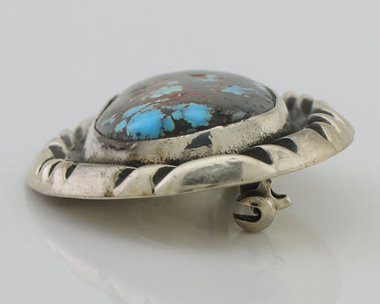 Navajo Pin 925 Silver Natural Blue Turquoise Signed C Raincloud C.80's