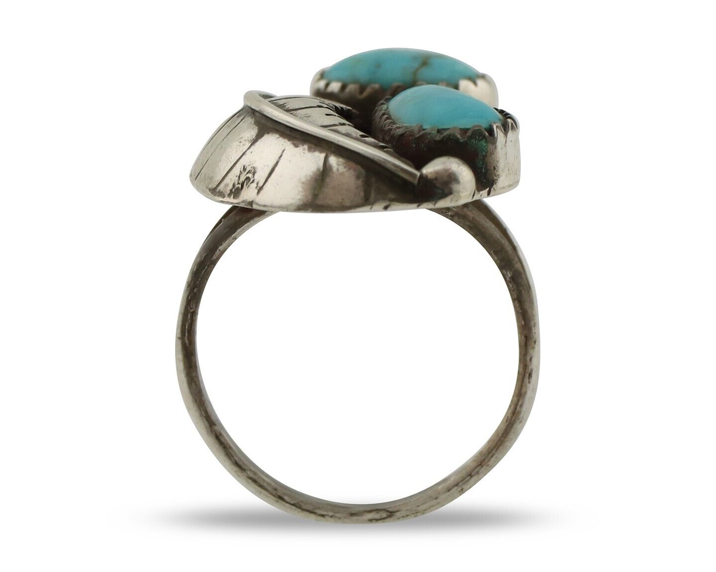 Navajo 2 Stone Ring 925 Silver Kingman Turquoise Native American Artist C.80's