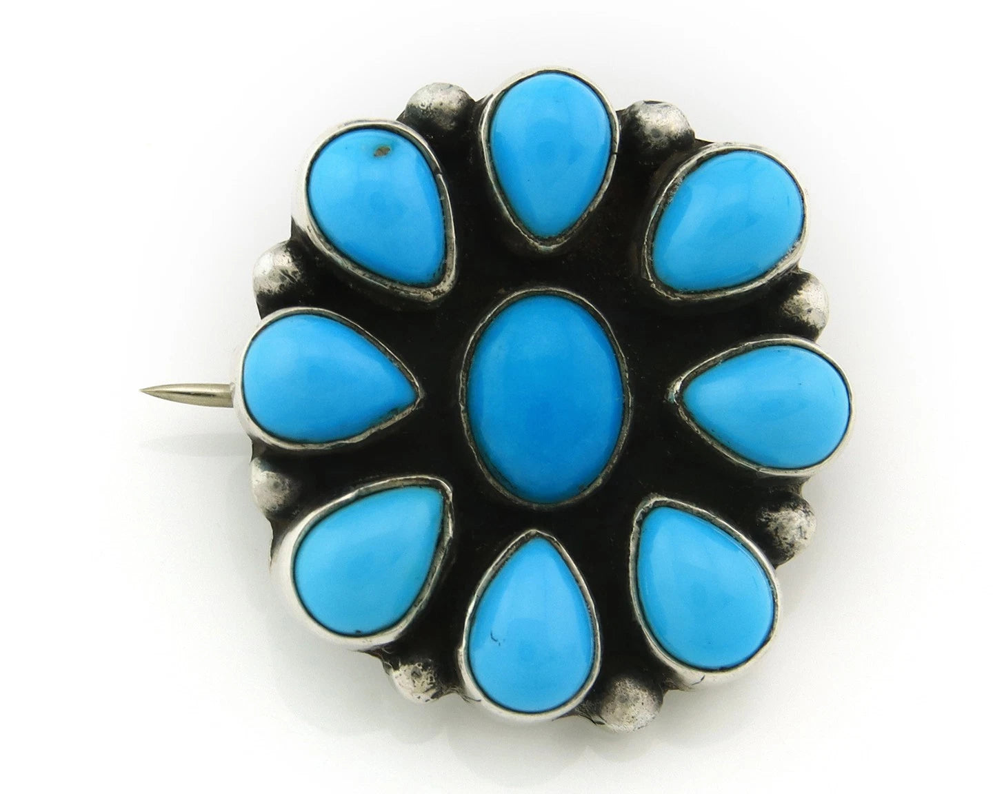 Navajo Handmade Pin Sterling Silver Turquoise Vintage Artist Signed M