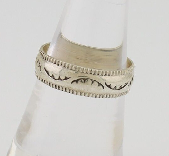 Navajo Hand Stamped Band 925 Silver 6.0 mm Native Artist Size 7.5 C.80's