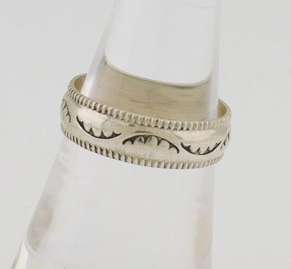 Navajo Hand Stamped Band 925 Silver 6.0 mm Native Artist Size 7.5 C.80's