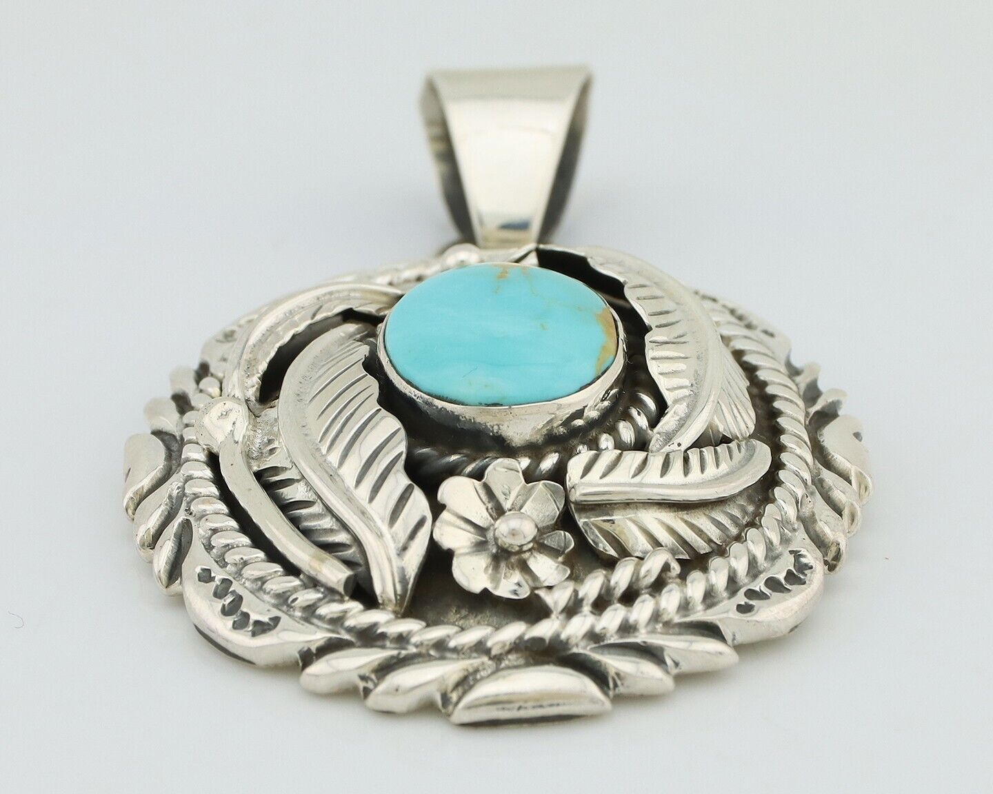 Navajo Pendant 925 Silver Blue Turquoise Native American Artist C.80's