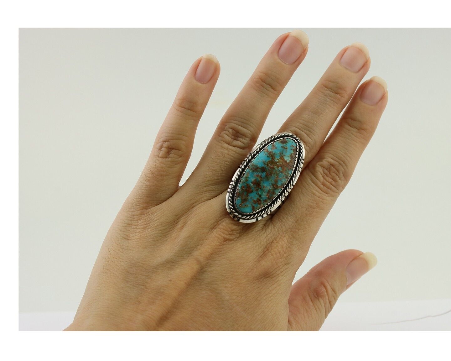 Navajo Handmade Ring 925 Silver Natural Turquoise Artist Signed TS C.80's