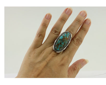 Navajo Handmade Ring 925 Silver Natural Turquoise Artist Signed TS C.80's