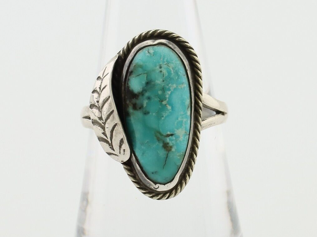 Navajo Handmade Ring 925 Silver Natural Turquoise Native American Artist C.80's