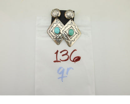 Navajo Dangle Earrings 925 Silver Natural Blue Turquoise Artist Signed LS C.80's