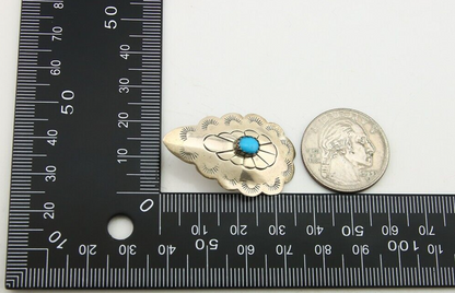 Navajo Earrings 925 Silver Concho Hand Stamped Turquoise Native Artist C.80's