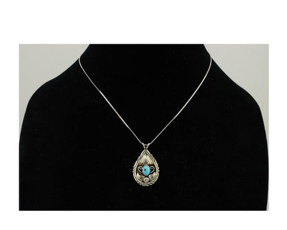 Navajo Necklace 925 Silver Kingman Turquoise Native American Artist C.90s