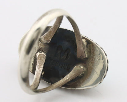 Navajo Ring 925 Silver Natural Kingman Turquoise Signed M Montoya C.80's