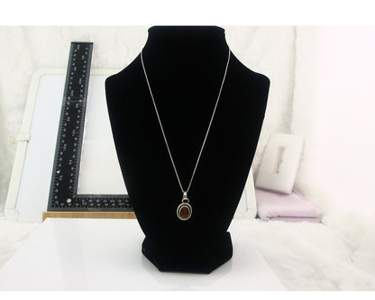 Navajo Sterling Silver Necklace Authentic Tiger Eye Sapphire Vintage Handmade