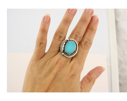 Mexican Handmade Ring 925 Sterling Natural Mined Turquoise C.80's Size 6