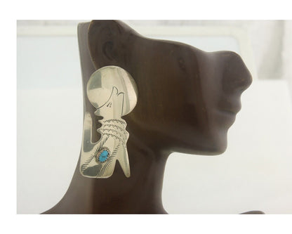 Navajo Earrings 925 Silver Natural Turquoise Natural Artist Signed TH C.80's