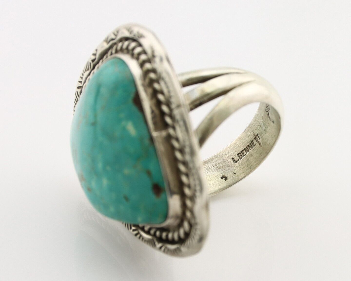 Navajo Ring .925 Silver Natural Blue Turquoise Signed Lee Bennett C.80's