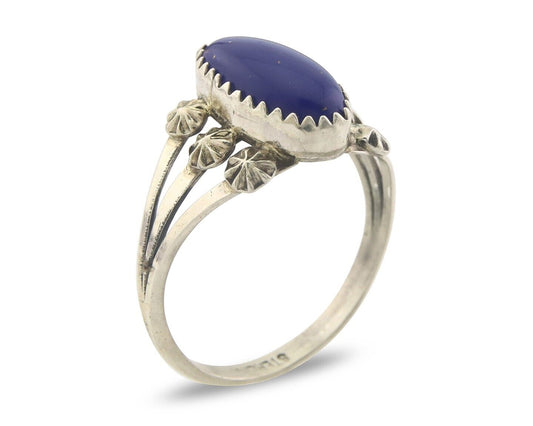Navajo Ring 925 Sterling Natural Lapis Handmade Native Artist C.80's