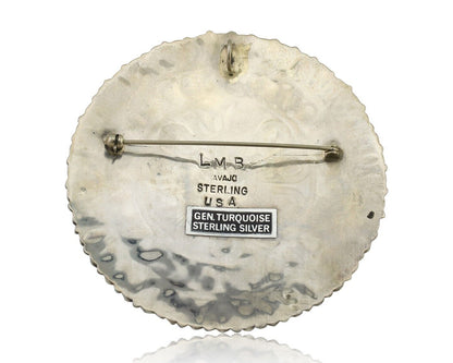 Navajo Pin Pendant 925 Silver Natural Kingman Turquoise Signed LMB C.80's