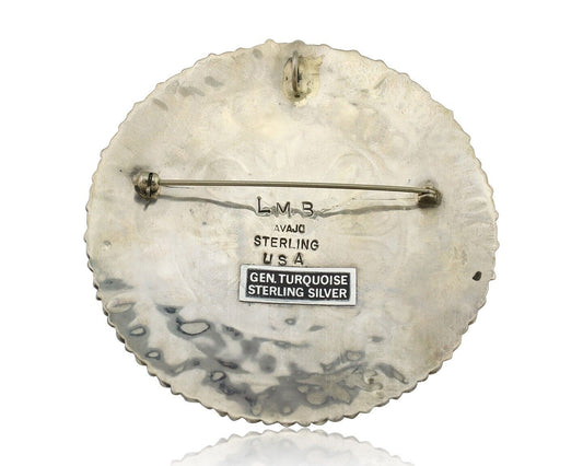 Navajo Pin Pendant 925 Silver Natural Kingman Turquoise Signed LMB C.80's