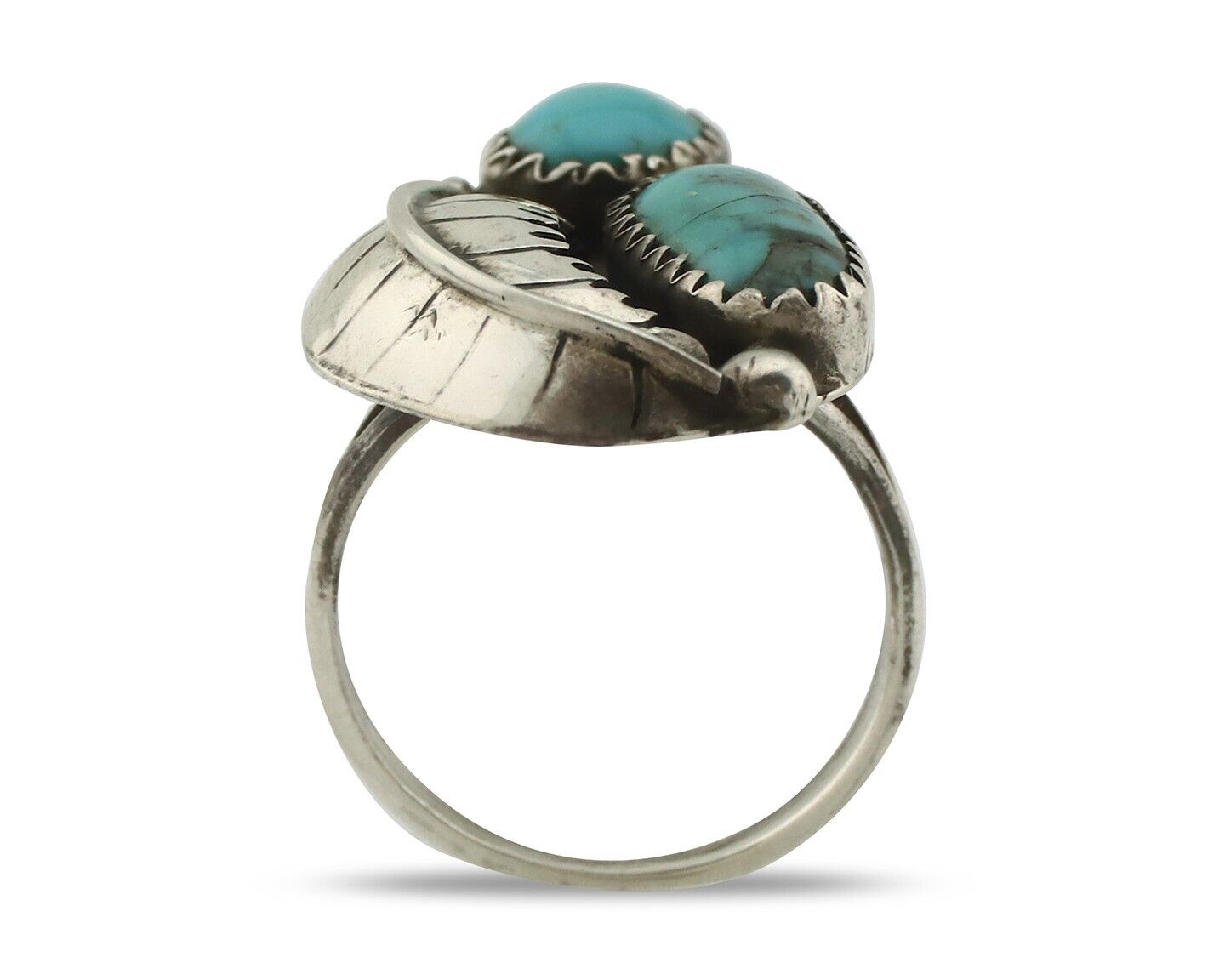 Navajo 2 Stone Ring 925 Silver Kingman Turquoise Native American Artist C.80's