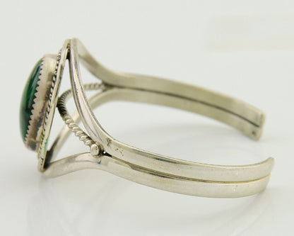 Navajo Cuff Bracelet Natural Malachite 925 Silver Native American Artist C.80s