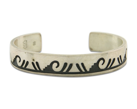 Vintage Hopi Bracelet 925 Silver Signed CUCH & Mountains Authentic Traditional