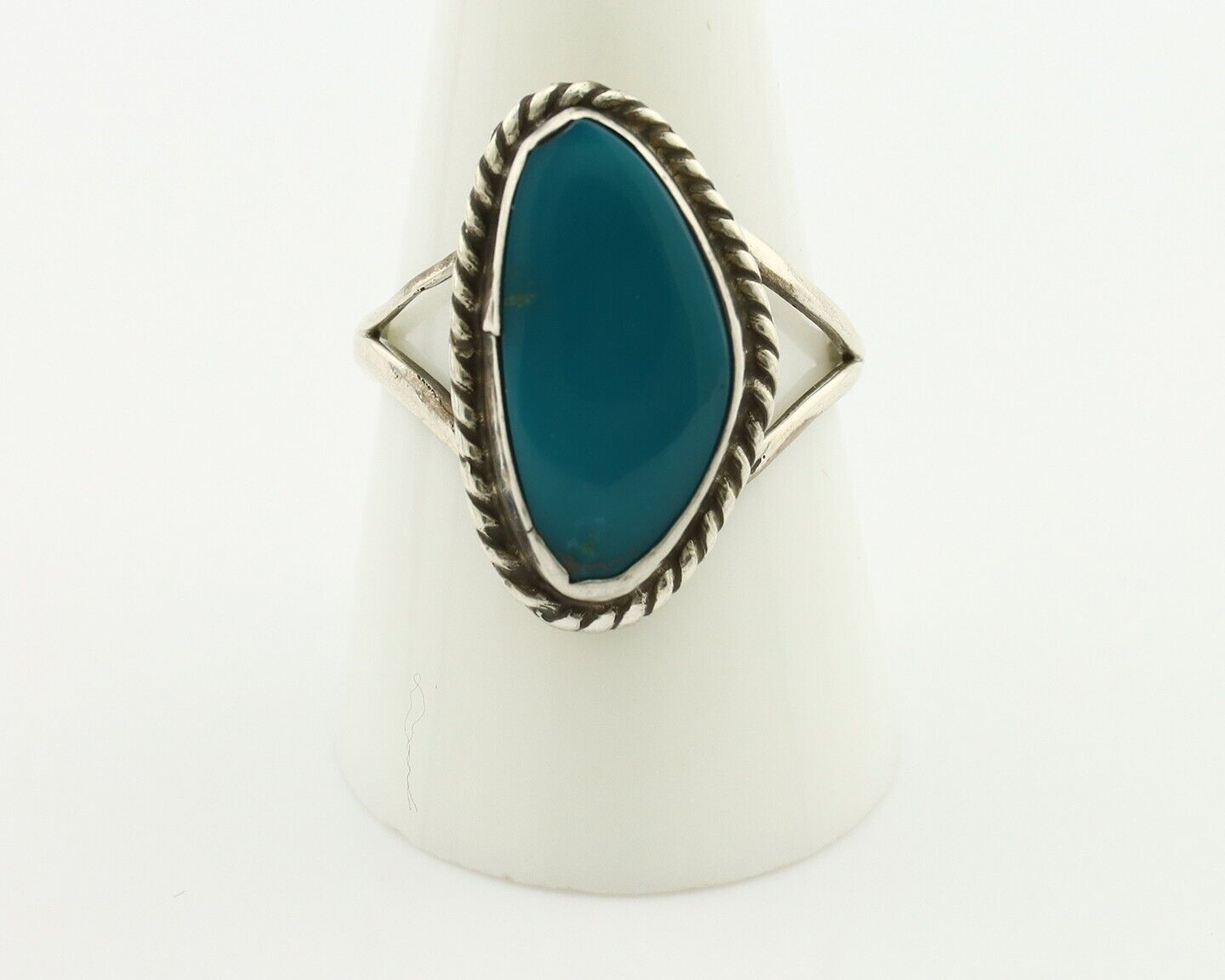Navajo Ring 925 Silver Natural Turquoise Artist Signed Rabbit Stick C.80's