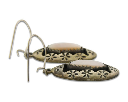 Navajo Earrings 925 Silver Handmade Natural Pink Mussel Native American Artist