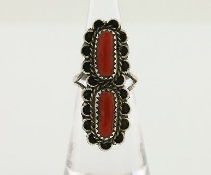 Navajo Ring 925 Silver Mediterranean Coral Native American Artist C.80's