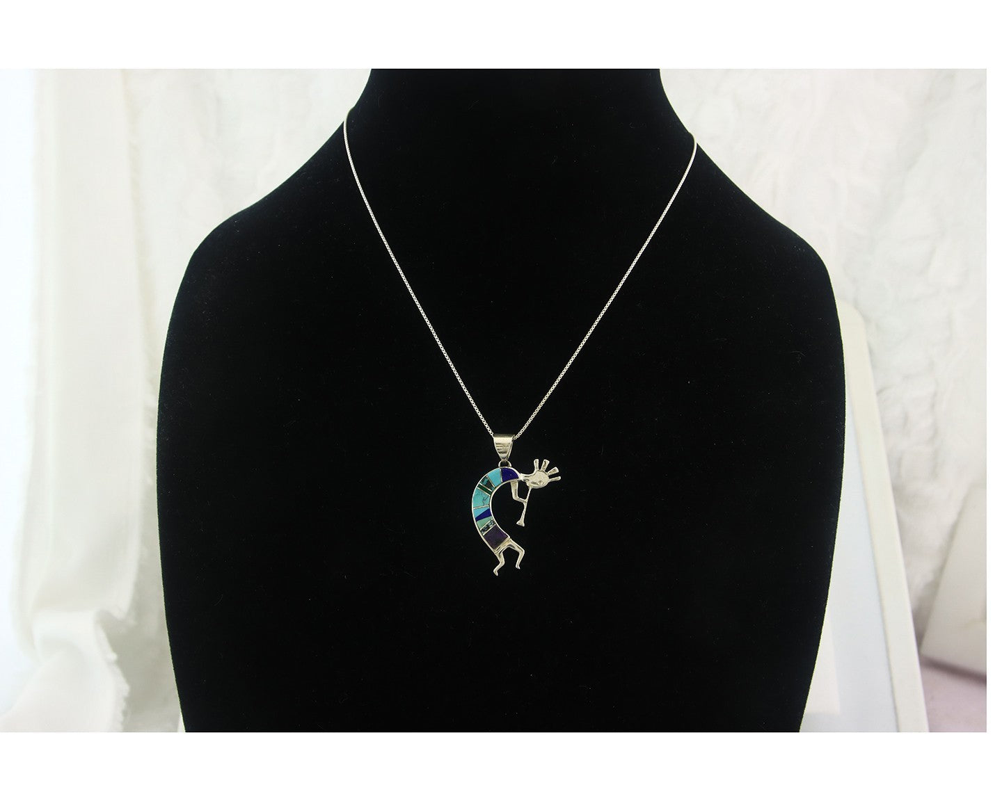 Navajo Kokopelli Necklace Sterling Silver Natural Gemstone Vintage Signed